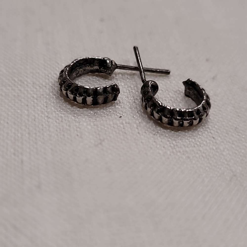 Earrings Antiqued Silvertone Dainty Hoops